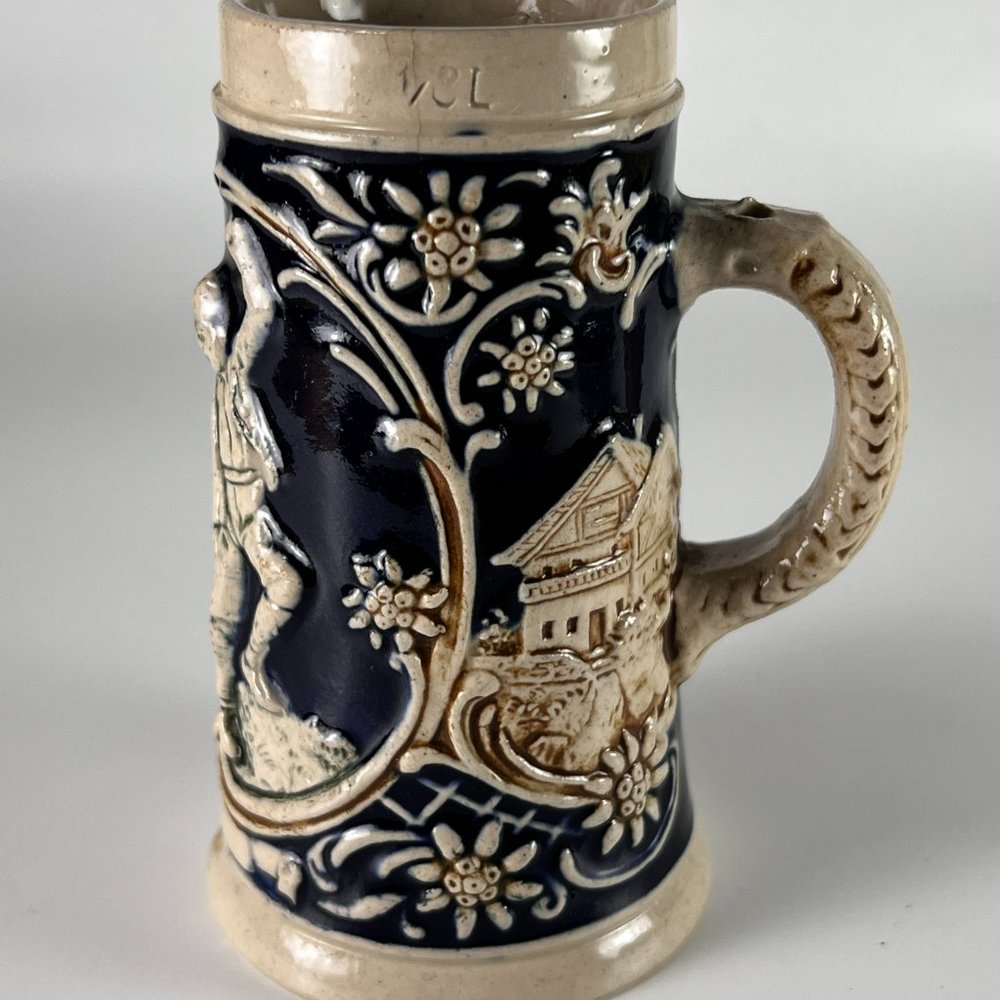 Vtg Marzi Remy German Beer Stein Stoneware Raised Relief 2796 Barware